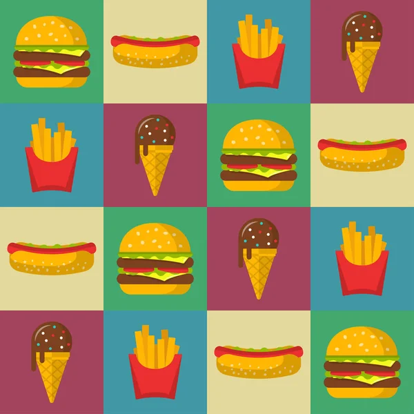 Fast food seamless patterns vector background — Stock Vector