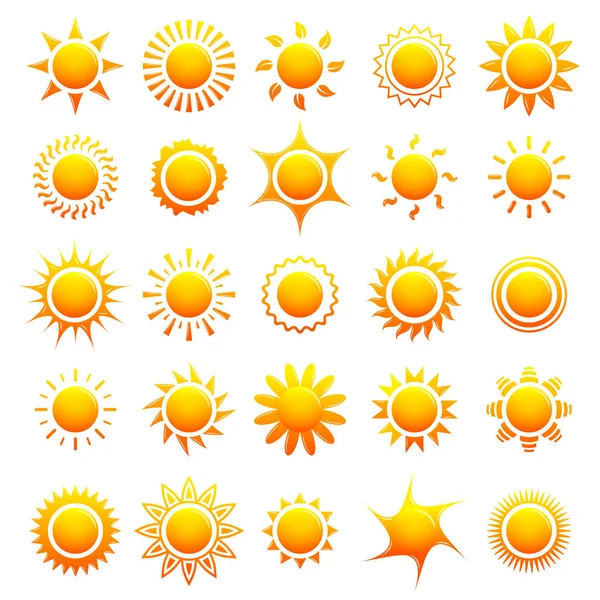 Conjunto de colección de iconos del sol. Ilustración vectorial — Vector de stock
