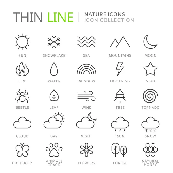 Collection of nature thin line icons — Stock Vector