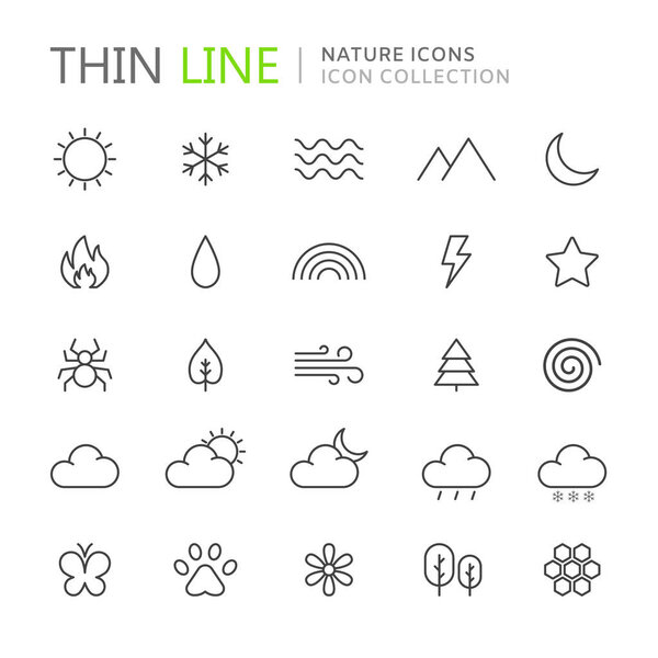 Collection of nature thin line icons