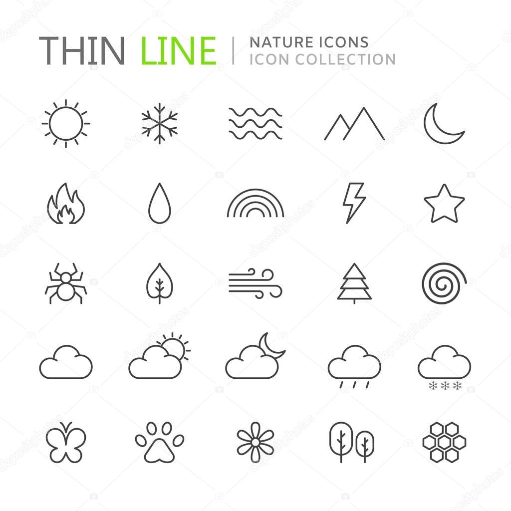 Collection of nature thin line icons