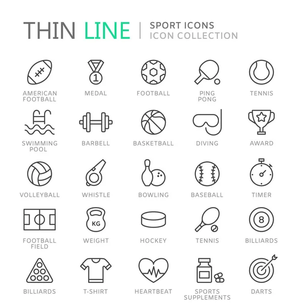 Collection d'icônes de ligne mince sport — Image vectorielle