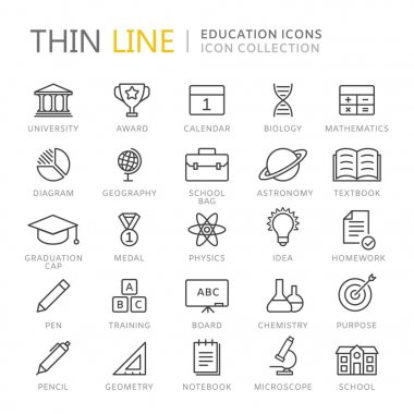 Collection of education thin line icons clipart