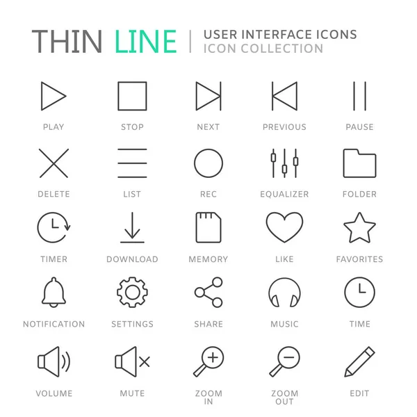 Coleção de ícones de linha fina de interface de usuário —  Vetores de Stock