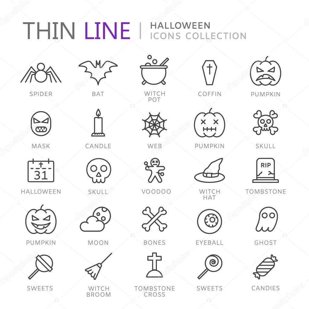 Collection of halloween thin line icons