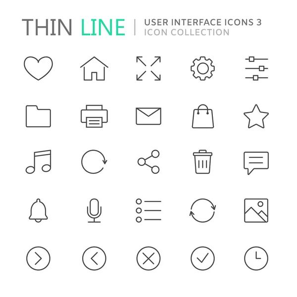 Zbiór ikon cienka linia interfejsu użytkownika — Wektor stockowy