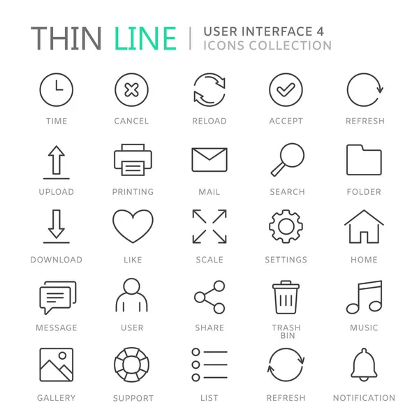 Sammlung von Thin-Line-Symbolen auf der Benutzeroberfläche — Stockvektor
