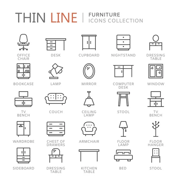 Samling av möbler tunn linje ikoner Stockillustration
