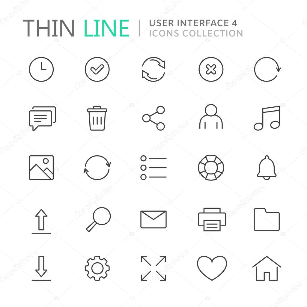 Collection of user interface thin line icons