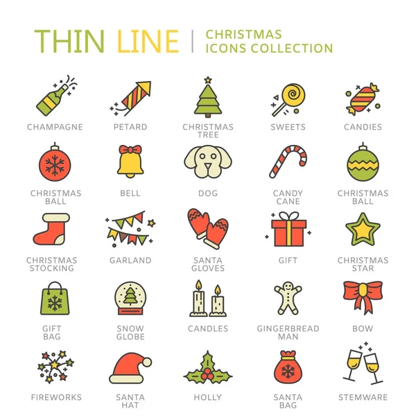 Coleção de ícones linha fina de Natal — Vetor de Stock