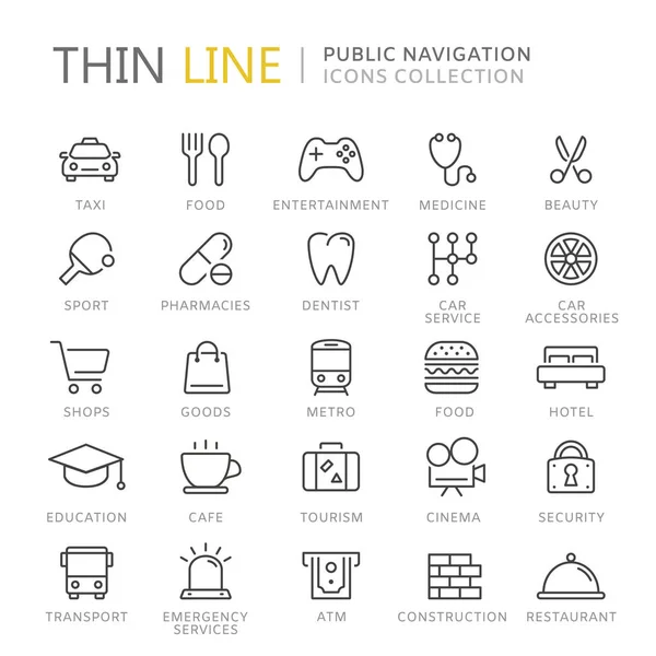 Kolekcja ikony cienka linia publicznych nawigacji Ilustracje Stockowe bez tantiem