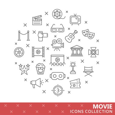 Film ince çizgi simgeler koleksiyonu