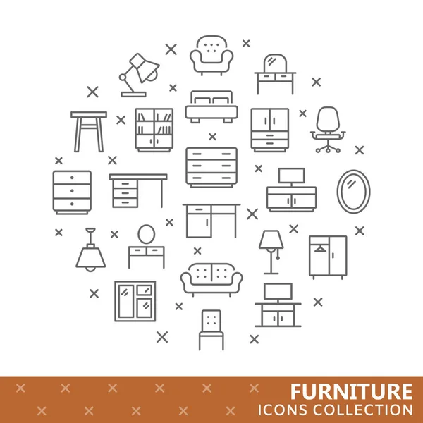 Collectie meubels dunne lijn iconen — Stockvector