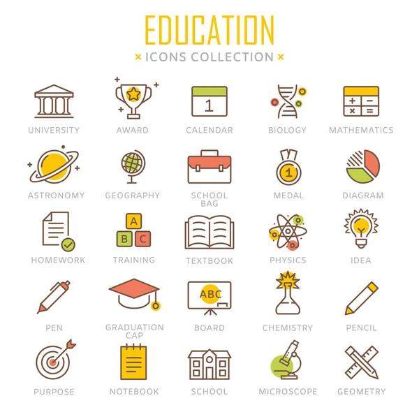 Zbiór ikon cienka linia edukacji — Wektor stockowy