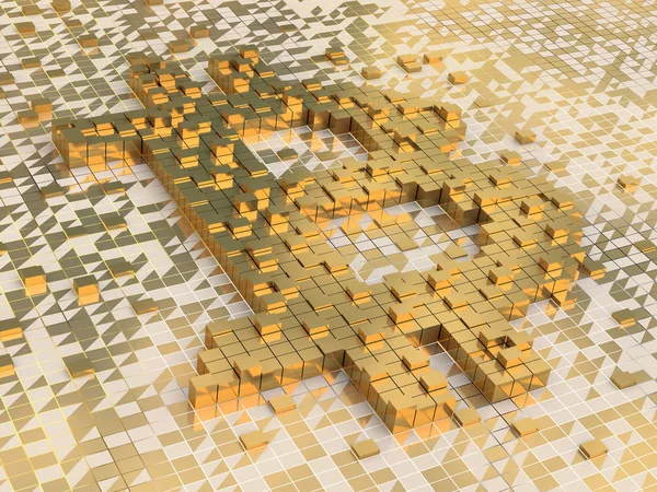 Renderização Símbolo Bitcoin Cubo Dourado — Fotografia de Stock