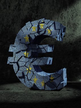 3D kırık Euro para birimi simgesi