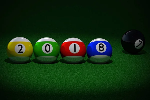Rendering Four Striped Pool Balls 2018 New Year Date Imprinted — Stock Photo, Image