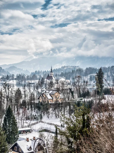 Igreja de Santa Maria na ilha de Bled, Eslovénia — Fotografia de Stock