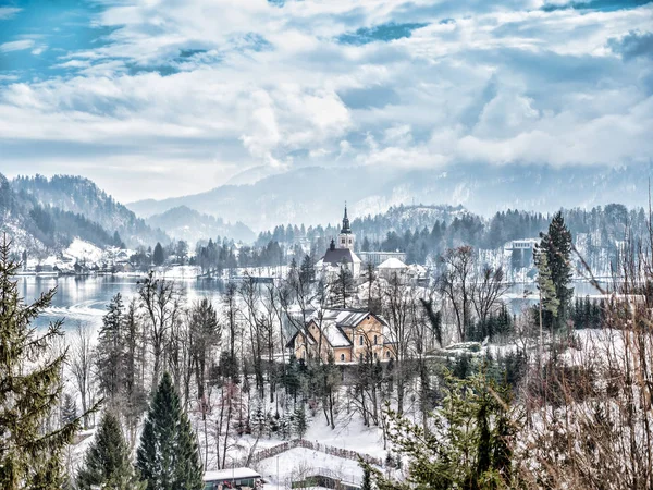 Kostel St Mary na ostrov Bled, Slovinsko — Stock fotografie