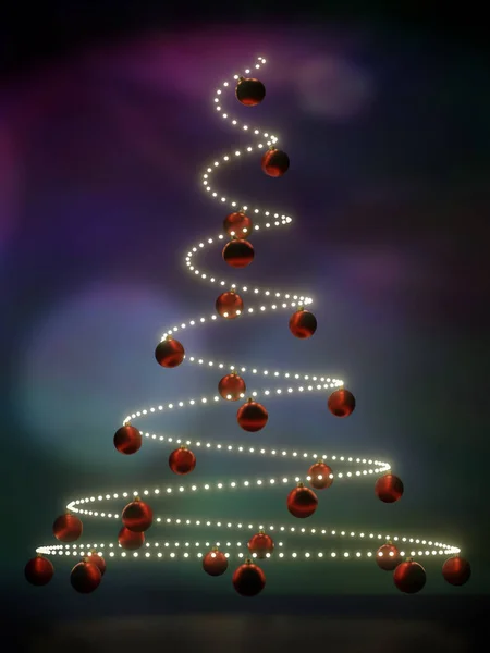 Render Glowing Christmas Tree Shape Red Shiny Balls — Stock Photo, Image