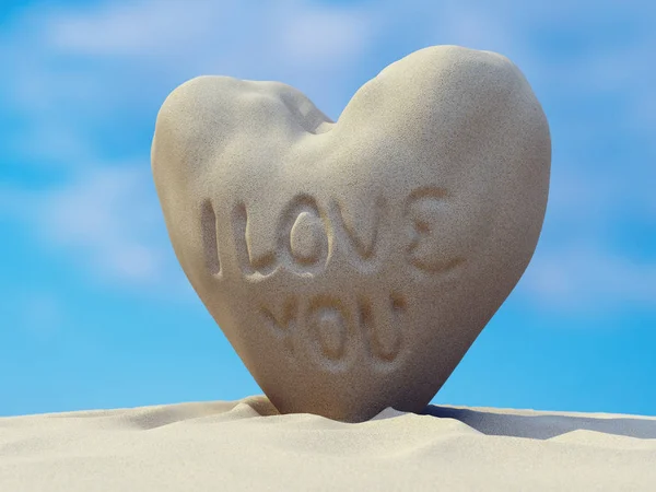 I Love You sand heart — 스톡 사진