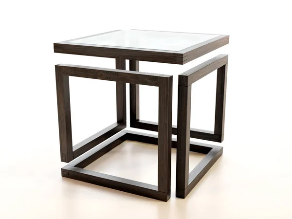 Mesa de centro de madera moderna con mesa de vidrio —  Fotos de Stock