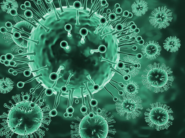 Microscopic view of coronavirus particles
