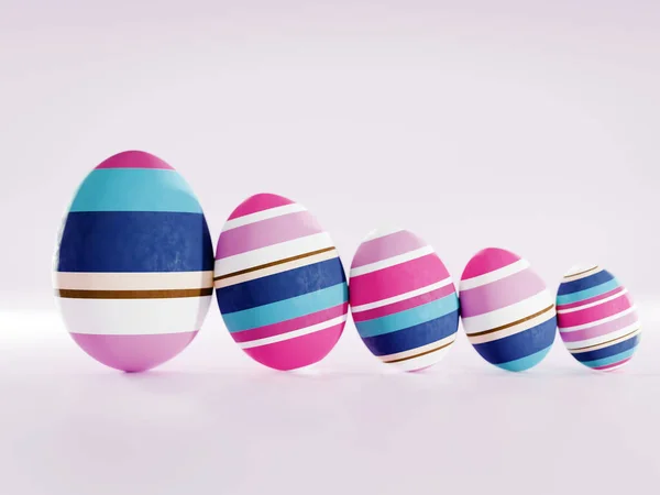 Representación Cinco Huevos Pascua Diferentes Tamaños Con Patrón Rayas — Foto de Stock