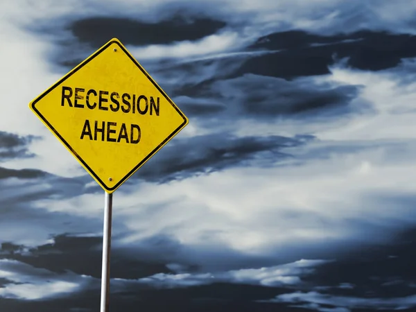 Rendering Recession Ahead Road Warning Sign Dramatic Sky — Stock Photo, Image