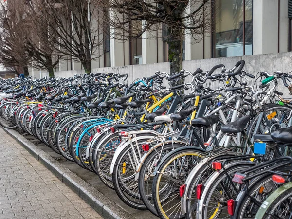 Reihen Von Fahrrädern Die Draußen Geparkt Sind Gent Belgien — Stockfoto