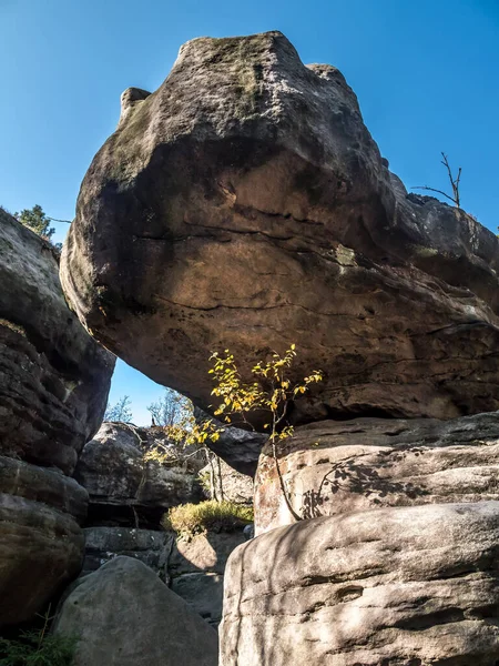 ポーランドのテーブル マウンテン国立公園のアーレント ロック内のユニークな砂岩の形成 — ストック写真
