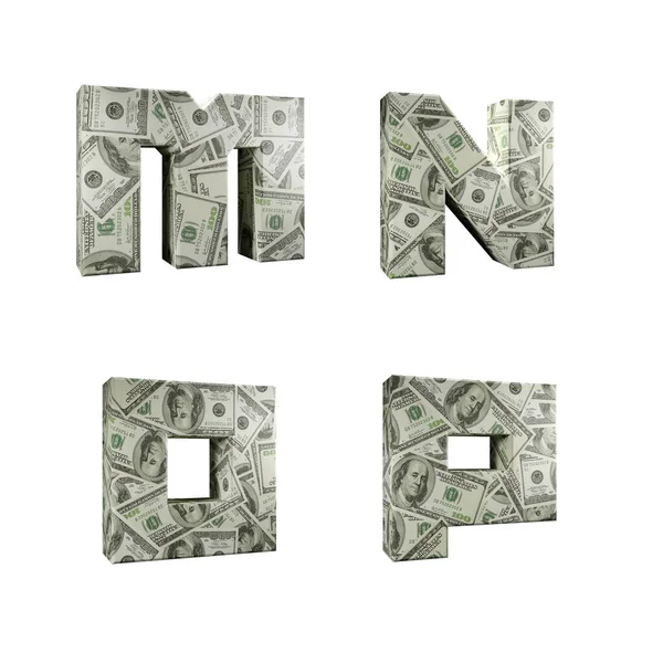3D渲染包裹在100美元钞票周围的字母 白色背景上的字母M — 图库照片