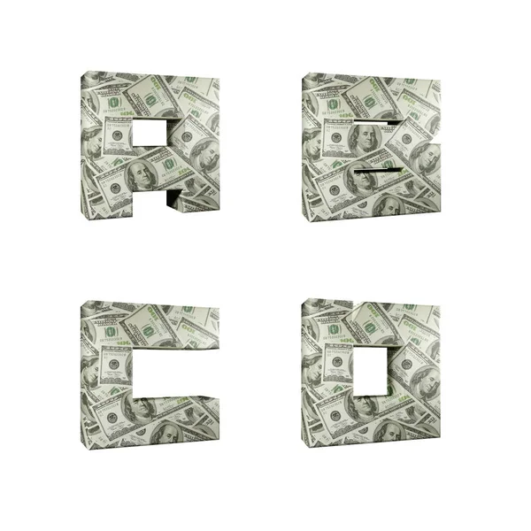 100ドル紙幣に包まれたアルファベットの3Dレンダリング 白い背景に文字A — ストック写真