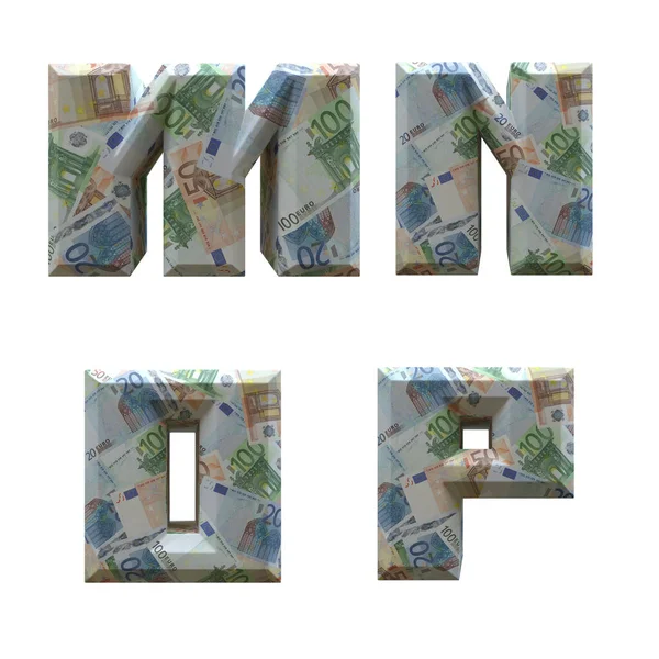 Alfabeto Envolto Notas Euro Letras Sobre Fundo Branco — Fotografia de Stock