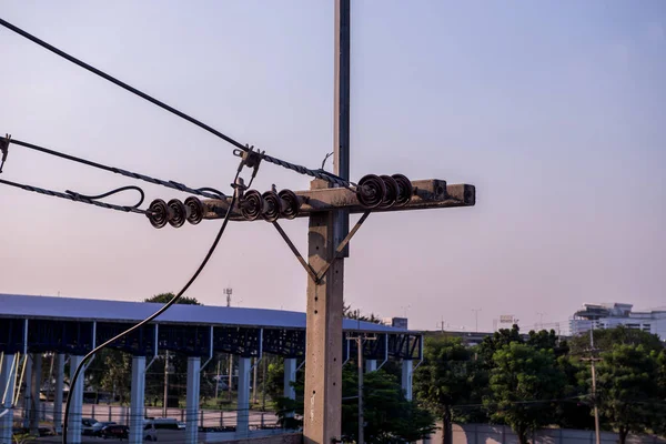 Electric Pole Med Himlen Kväll — Stockfoto