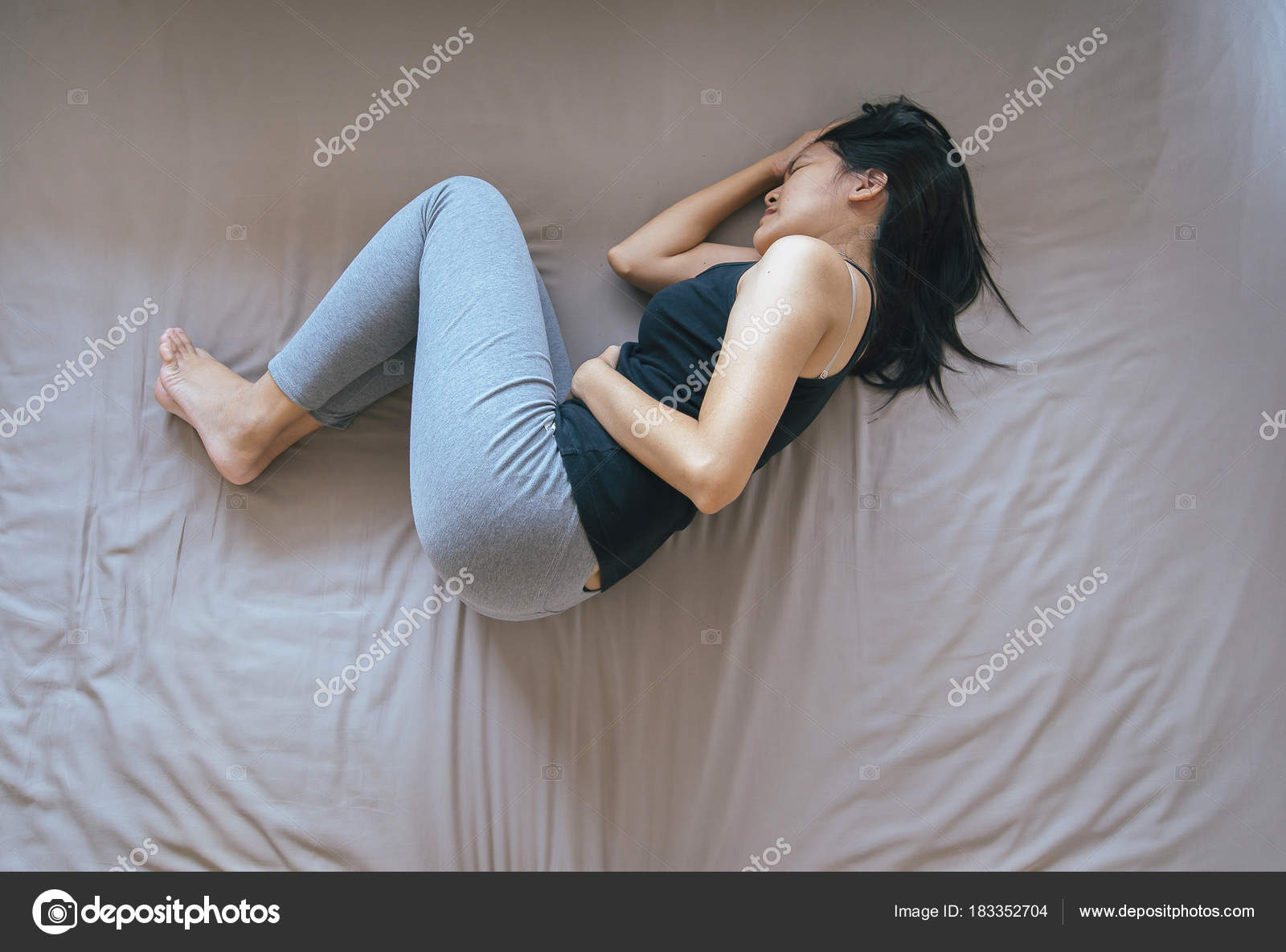 Asian Woman in Undergarments Having Period Pain Stock Photo - Image of  abdoman, beautiful: 21341650