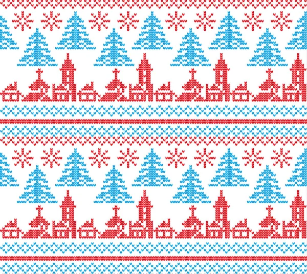 Navidad Año Nuevo invierno sin costuras festivo patrón de punto de lana noruega — Vector de stock