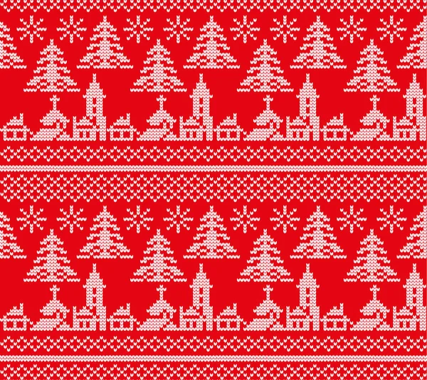 Navidad Año Nuevo invierno sin costuras festivo patrón de punto de lana noruega — Vector de stock