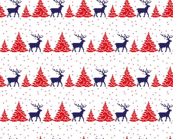 Christmas New Year's winter seamless festive Norwegian pixel pattern - Scandinavian style