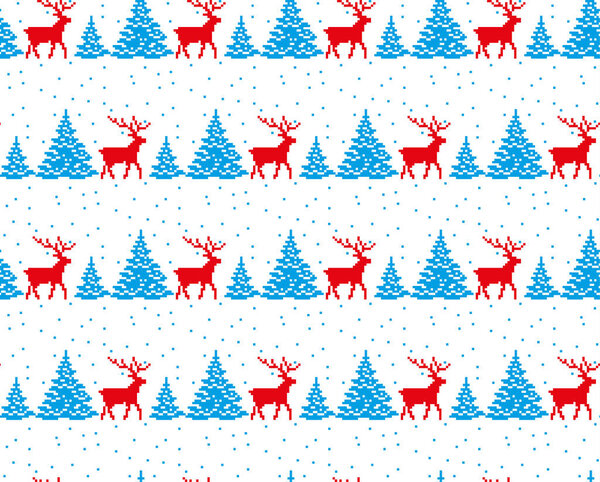Christmas New Year's winter seamless festive Norwegian pixel pattern - Scandinavian style