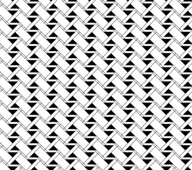 Altıgen ve üçgen dokuya sahip soyut geometrik desen arkaplanı. Siyah ve beyaz dikişsiz ızgara çizgileri.
