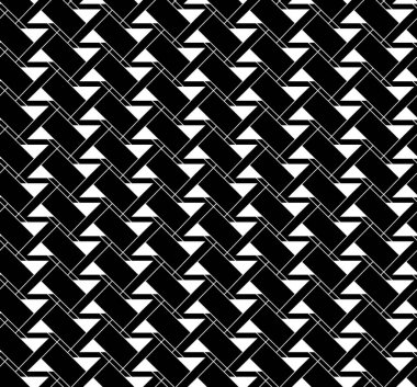 Altıgen ve üçgen dokuya sahip soyut geometrik desen arkaplanı. Siyah ve beyaz dikişsiz ızgara çizgileri.