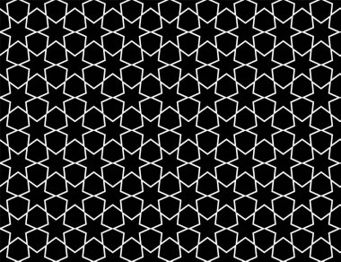 Altıgen ve üçgen dokuya sahip soyut geometrik desen arkaplanı. Siyah ve beyaz dikişsiz ızgara çizgileri.