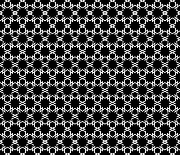 Abstraktní geometrický vzor pozadí s šestiúhelníkovou a trojúhelníkovou texturou. Černobílé bezešvé mřížky. — Stockový vektor
