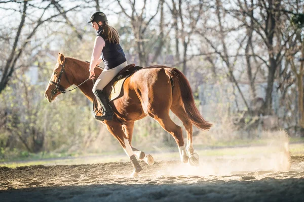 Chica joven montando un caballo — Foto de Stock