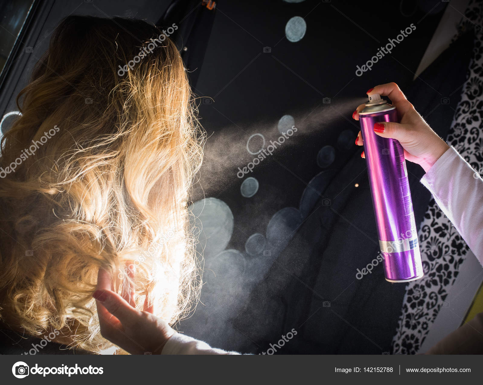 Hairdresser Applying Hair Spray On Ombre Hair Stock Photo
