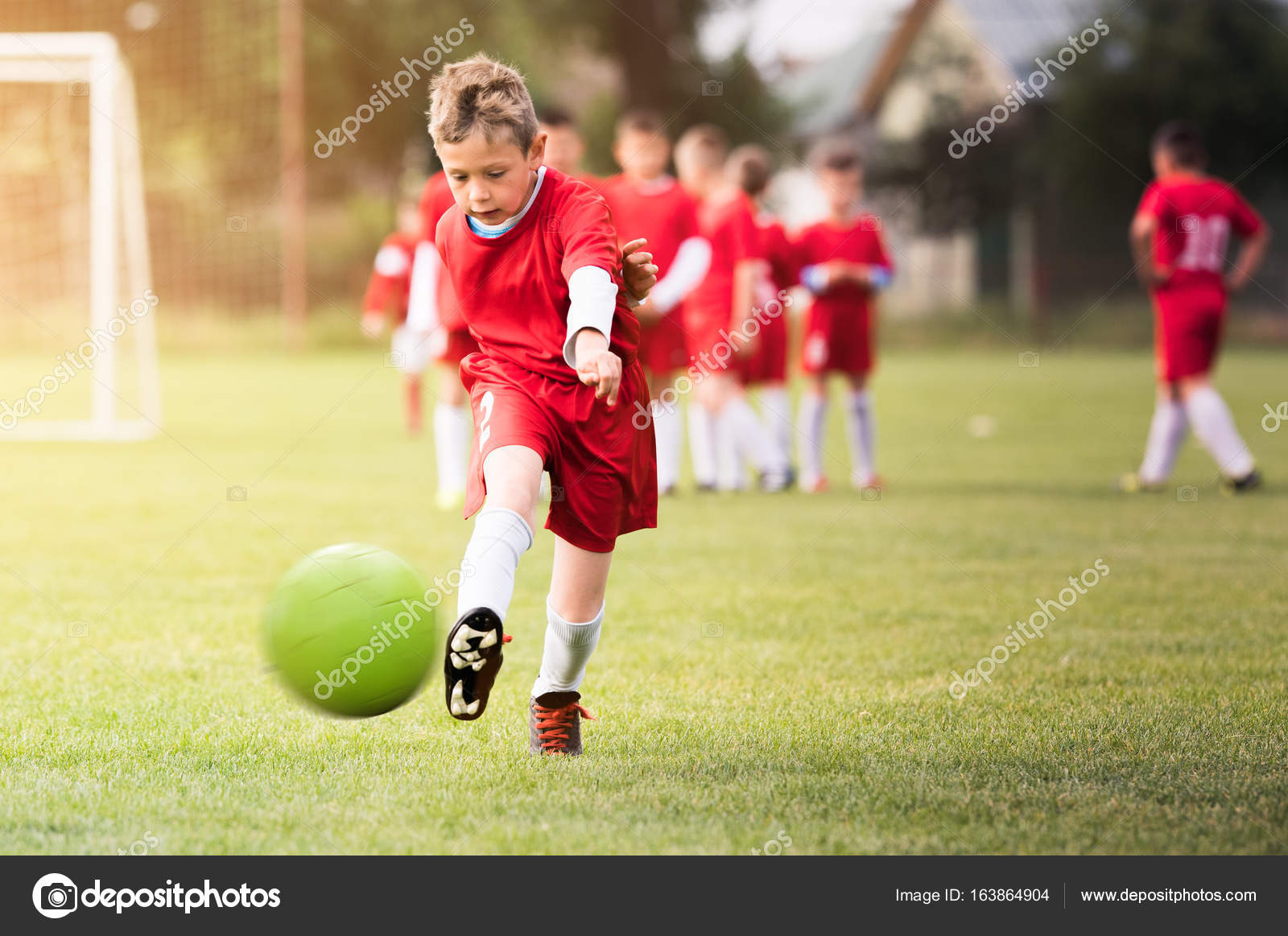 Kids soccer football children players match on soccer field — Stock Photo © fotokostic 163864904
