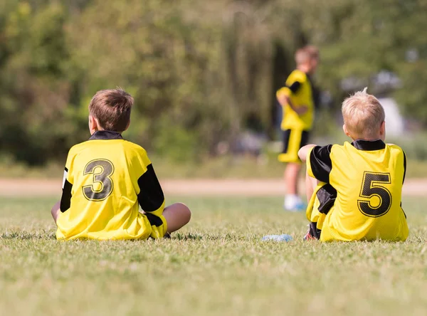 Young children players football match on soccer field — Stock Photo, Image