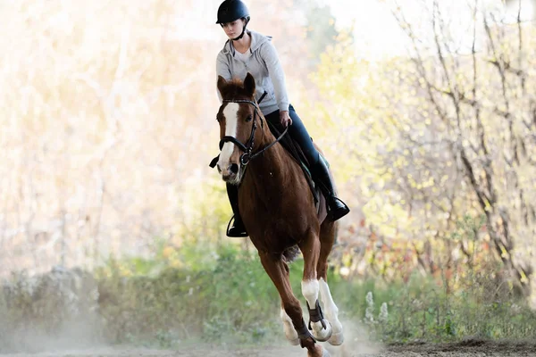 Mladá dívka, jízdy na koni — Stock fotografie