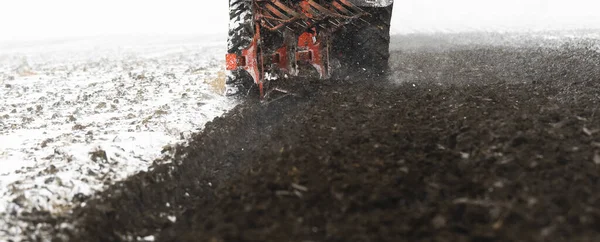 Plowing Stubble Field Winter Season — Stock Photo, Image